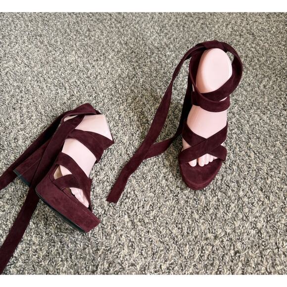 Michael Kors Strappy Lace Up Platform Sandals Heels 39.5 US 9 Burgundy Italy - Picture 1 of 9